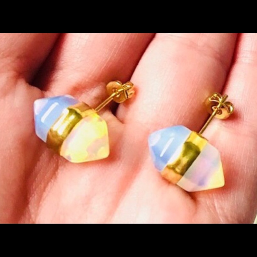 14k gold plated wrapped opalite earrings